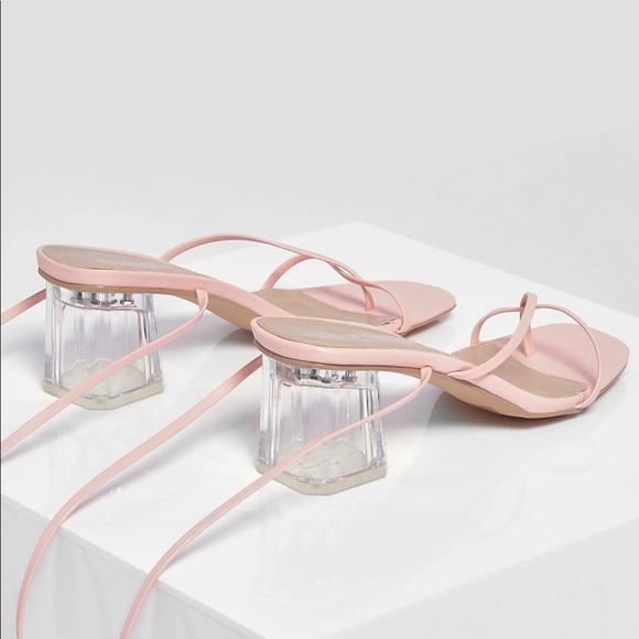 Strappy Clear Low Block Heels - Picture 4 of 7